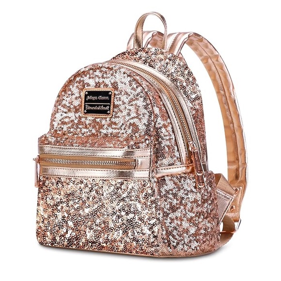 Girls Fashion Rose Gold Sequin Mini Backpack Purse - Picture 1 of 6